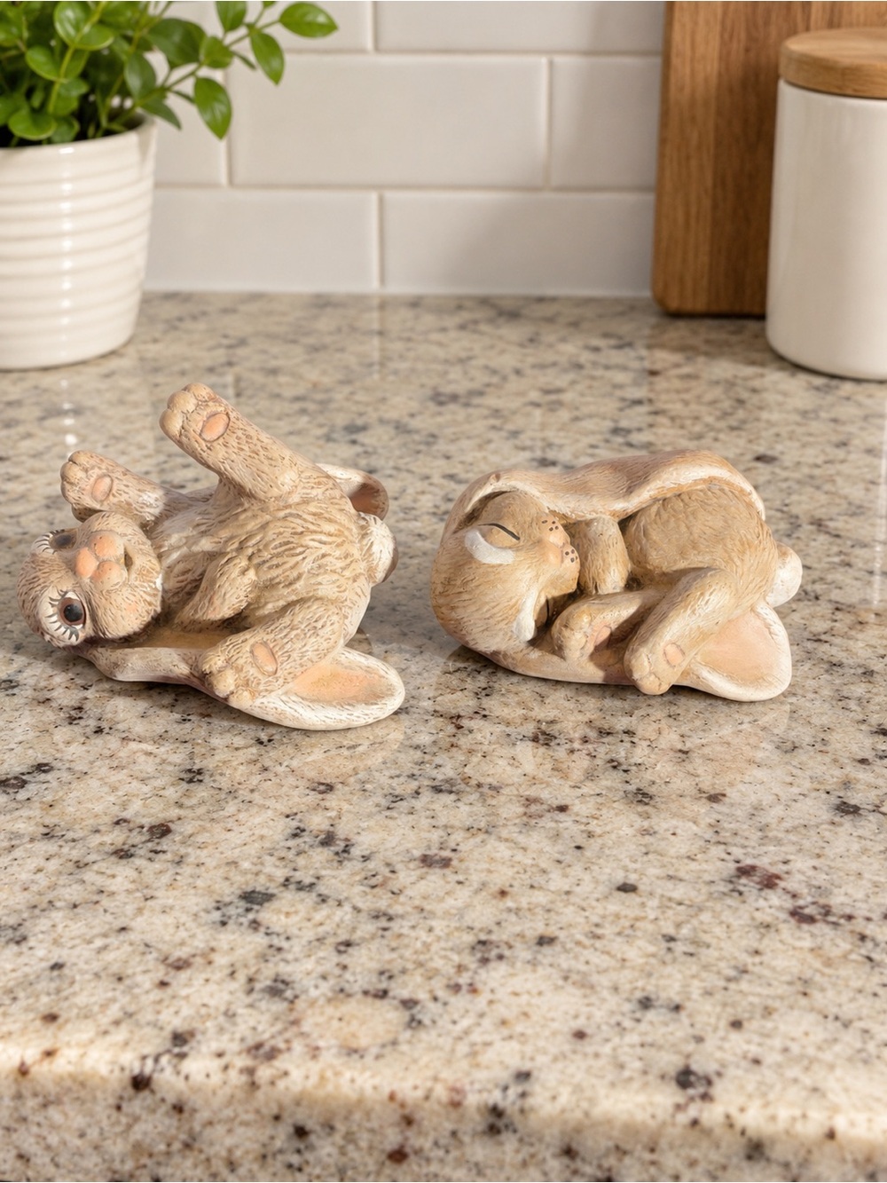 Vintage 1989 Bunny Rabbit Figurines Set of 2 Sleeping Rabbits